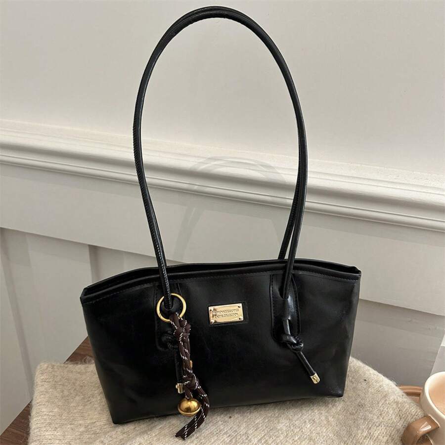 Bolso de mano moderno y versátil para mujer, estilo casual elegante con un toque de alta gama, bolso de hombro estiloso ideal para ir de compras, bolso grande retro de moda para mujer, nuevo bolso tote de cuero encerado de moda 2026, popular bolso de hombro para ir al trabajo en otoño e invierno. - Marrón sin colgante - Ver 1
