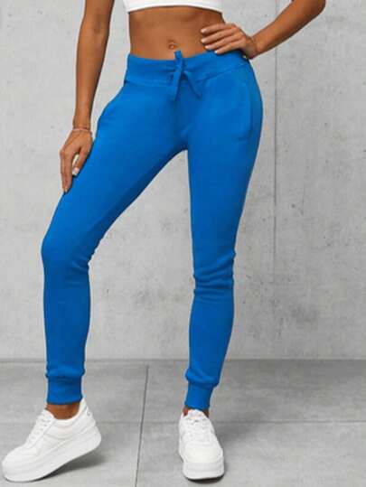1 stuk dames joggerbroek met trekkoord in de taille, casual trainingsbroek met zijzakken voor sport, thuis en dagelijks gebruik, marineblauw