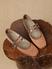 New Pentagram Hollow Mary Jane Shoes, Breathable Non-Stuffy Granny Shoes, Spring/Summer/Autumn, Slip-On Ballet Shoes - Orange - View 4