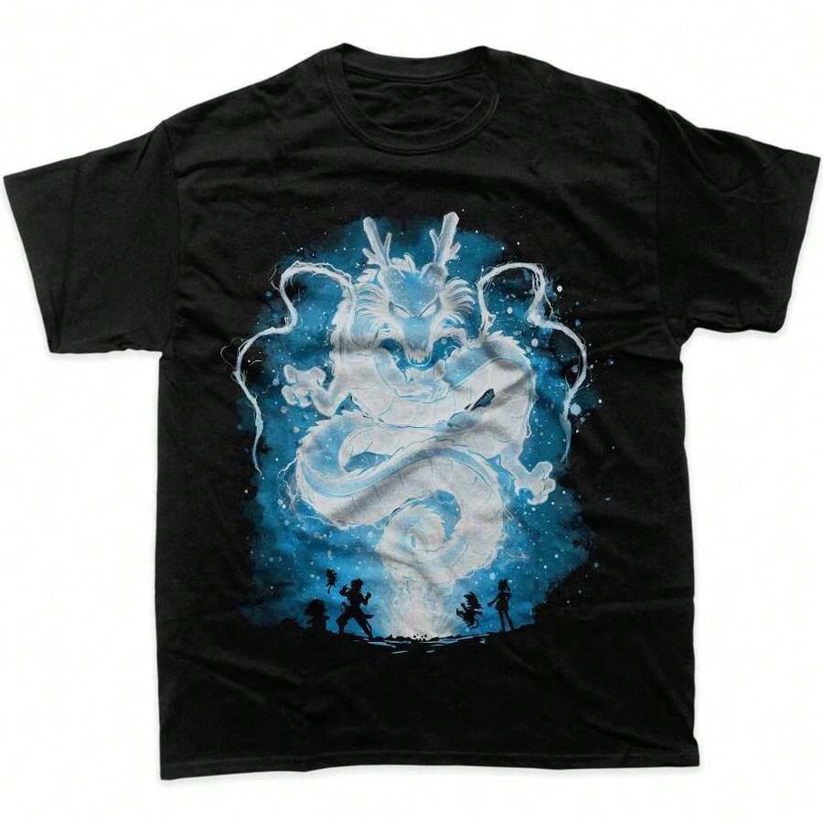 T1 Shenron Graphic T-Shirt, Men's Anime T-Shirt, Summer Fashion 2026, Loose Fit Urban Style, Y2K Top, Streetwear - 藍色和黑色 - 查看 1