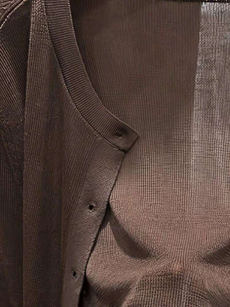 Nuevo elegante cárdigan casual de punto, diseño transparente de un solo botón de cuello redondo de manga larga de unicolor, cárdigan de punto minimalista y delicado para ir al trabajo, cárdigan holgado de punto fino para protección solar, prenda exterior para salir y vacaciones, moda callejera de verano para mujer - Café integral - Añade 2