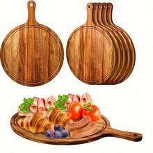 5Pcs 15*11 Inch Wooden Pizza Boards With Handles, Pizza Peel Serving Boards, Wood Cutting Board For Charcuterie, Cheese, Bread And Fruit, Multi-Purpose Kitchen Baking Tray, Housewarming & Holiday Gift - View 10