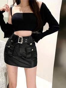 Women Skirts - Coffee Brown - View 6