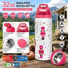 32oz Printed Insulated Water Bottles Features A Variety Of Eye-Catching Designs, Including Colorful Floral And Cartoon Patterns. The Portable Handle Fits Into Car Cup Holders, And The Large 32-Ounce Capacity Is Enough To Meet Your Hydration Needs Throughout The Day. It's A Stylish And Practical Drinking Companion For Commuting, The Office, Outdoor Camping, And Road Trips. - Màu Hồng Tươi - Xem 2
