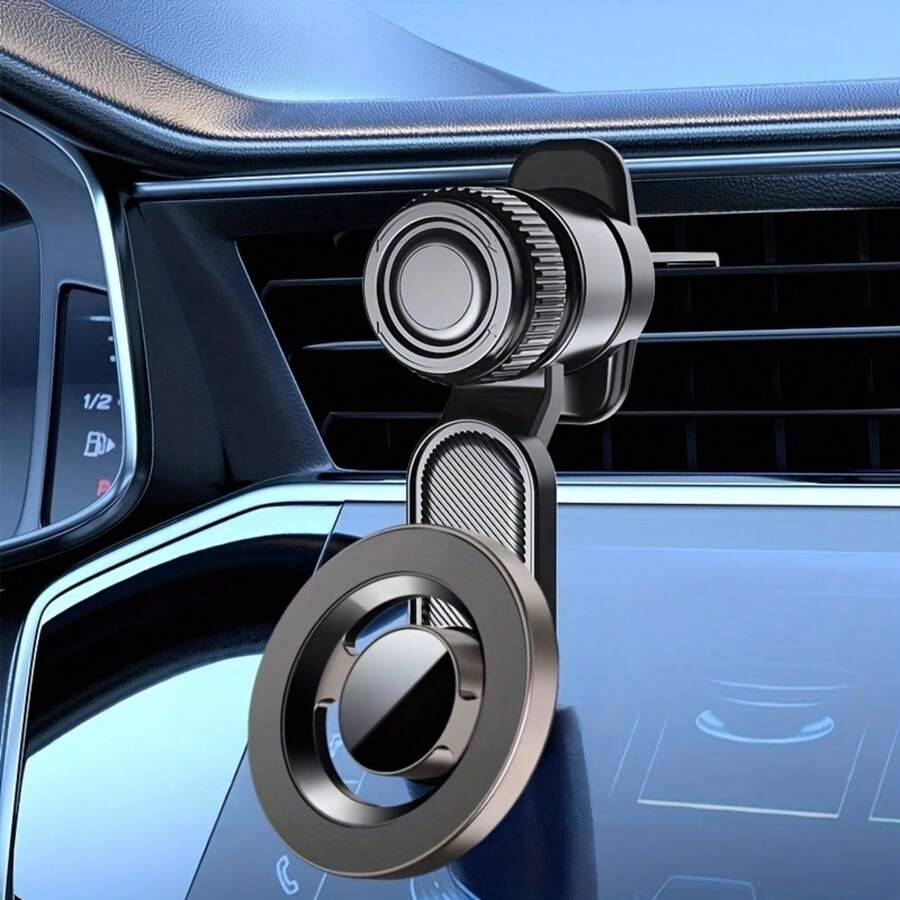 1個磁吸式車用手機支架，強力N52磁鐵出風口固定座，360°旋轉可調導航支架，兼容MagSafe與所有智慧型手機，通用駕駛車用配件，黑色