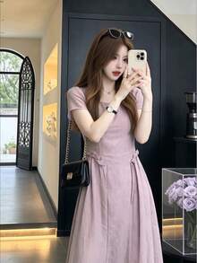 Y6Y 2026 New Women's Purple Summer Beach Vacation Dress Elegant - Purple - View 6