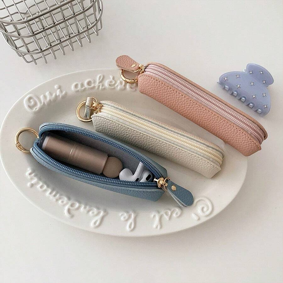 Mini Coin Purse With Lipstick Holder, Cute Japanese INS Style Zippered PU Small Wallet, Bag Charm Accessory For Women - Multicolor - View 1