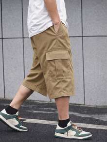 1件青少年男款街頭風前衛時尚休閒百搭舒適通勤學院風直筒七分褲 - 卡其色 - 查看 2