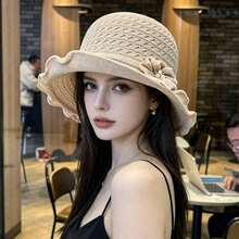 French-Style Flower Pearl-Embroidered Stylish Fisherman Hat Spring And Summer With Rolled Brim Shaping. Women's Versatile Bucket Hat And. - Be - Xem 4