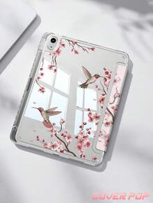 刺繡櫻花與蜂鳥圖案平板電腦保護殼,相容於 iPad Air 8 (M4) 2026 (11 吋) / 2026 (13 吋)、9.7/10.2/10.5/10.9/12.9/Pro 11/A16、第 10 代,適用於 Kindle Paperwhite 第 12 代 2024、Kindle (第 11 代 - 2024 年上市),柔軟防摔、智慧休眠喚醒功能、Y 型折疊平板電腦保護殼、多角度觀看 - 彩色 - 查看 3
