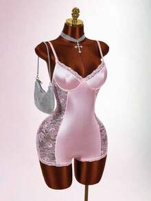 Mono Sexy con Encaje y Parches para Mujer de - Rosa 2 - Ver 3
