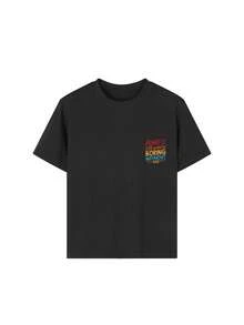 Tween Boy-Slogan Print T-Shirt, Suitable For Boys Outdoor Sports, Boys Spring/Summer Casual Versatile Top - Black - View 7