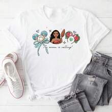 Oversized Disney T-Shirt Adult Moana Shirt Plus Size Disney Princess Disney 100% Cotton Women, Suitable For Daily Outings Summer Holiday Gifts - 白色 - 查看 1