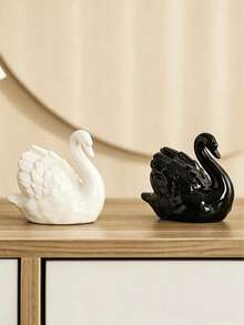 1pc Black & White Swan Figurine, Creative Decor, Perfect For Living Room, Study Or Animal-Shaped Succulent Arrangement - B - View 3