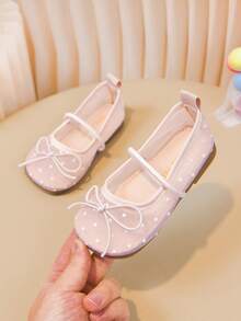 Girls' Polka Dot Mesh Ballet Flats, Breathable Bow Knot Mary Jane Shoes, Soft Non-Slip Flat Shoes For Kids Daily Party Performance - Pink - View 7
