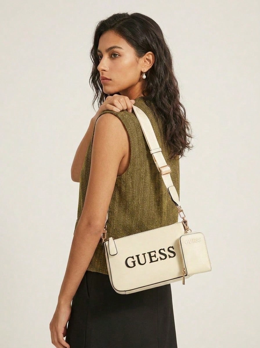 Túi đeo vai/túi đeo chéo thời trang đa năng giản dị tối giản của GUESS - Màu be - Xem 1