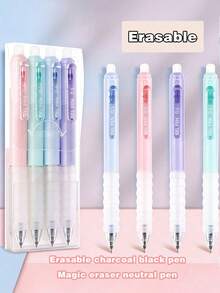 4支 0.5mm 黑色可擦拭圓珠筆，附360°旋轉橡皮擦，舒適握感，適合繪圖、書寫、規劃與開學首日使用 - 彩色 - 查看 1