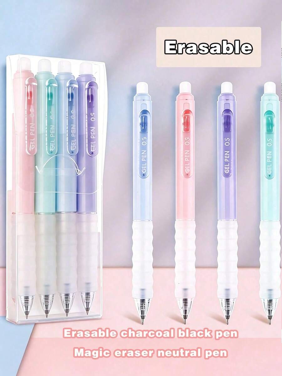 4支 0.5mm 黑色可擦拭圓珠筆,附360°旋轉橡皮擦,舒適握感,適合繪圖、書寫、規劃與開學首日使用 - 彩色 - 查看 1