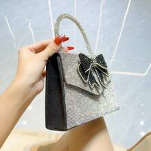 BV Bottega Bang Bang Bolso de mano de mujer de cuero genuino tejido a mano de Andiamo Clutch Campana. Nuevo bolso de mano con diseño de cola de golondrina y mariposa, ideal para vestido de novia, cumpleaños, banquete, noche, bolso cruzado, bolso de noche. - Plateado - Ver 4