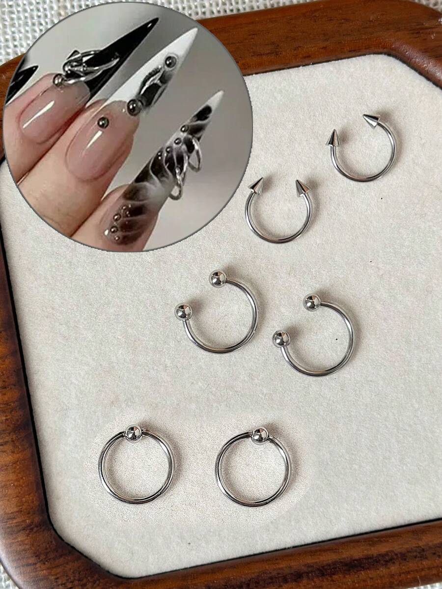 14件/包 3D金屬龐克美甲飾品 Y2K美甲設計美甲配件 吊墜環 鉚釘 唇環 鼻環 錐形鉚釘 哥德風美甲裝飾配件 - 彩色 - 查看 1