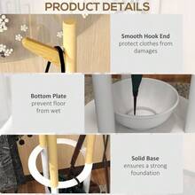 Coat Rack, Freestanding Coat Rack With 13 Hooks, Modern Umbrella Stand Made Of Metal And Bamboo, Natural And White - 杏色 - 查看 4