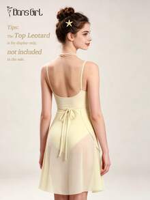 DonsGirl 1pc Women's Ballet Mid-Length Chiffon Wrap Design Ballet Skirt, Solid Color Suitable For Dance Performance Fall - Light Yellow - View 3