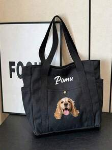 Personalized Pet Photo & Name Canvas Tote Bag, Personalized Multi-Pocket Canvas Tote Bag, Large Capacity, Reusable, Canvas Tote Bag - Multicolor - View 5