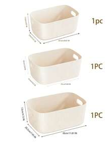 1pc/2pcs/3pcs Set, 3 Different Sizes Plastic Storage Box/Basket, Suitable For Desktop Snacks, Sundries, Cosmetics, Etc. Suitable For Dorm, Kitchen And Other Places Organization, Rectangular Design. - White - View 12