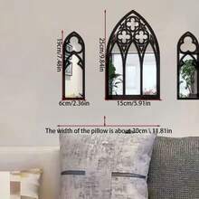Espejo de pared con diseño de ventana gótica de iglesia hueca, 3 piezas de pegatinas de espejo acrílico para decoración estética del dormitorio y la sala de estar - A - Ver 3