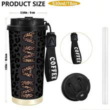 1pc 18oz Stainless Steel Insulated Travel Mug With Straw, Perfect Mother's Day Gift For Mom, Leopard Print "MAMA" Design, Coffee Cup, Car Cup, Outdoor Travel Water Bottle, Suitable For Outdoor And Work Use, Birthday Gift - Multicolor - View 3