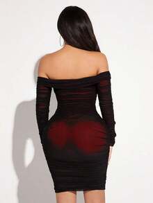 asdSHEIN  Vestido de hombros descubiertos de malla para mujerasd 021S - Burdeos - Ver 10