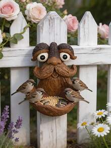 1pc Outdoor Garden Resin Big Mustache Bird Feeder Decor, With Big Mustache And Big Eyes Design, Suitable For Tree Decoration, Bird Feeding, Garden Arrangement, Tabletop Decoration, Perfect Gift For Mother's Day/Father's Day/Spring Outdoor Decor, Nature Gardening Enthusiasts - A - View 5