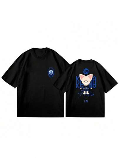Maglietta ufficiale del concerto Stray for KARMA 4TH Doll - Stampa fronte-retro con logo K-Pop K-Drama ispirato alla musica K-Music, maglietta nera unisex a vestibilità ampia con logo KARMA SKZ e iconico design della bambola