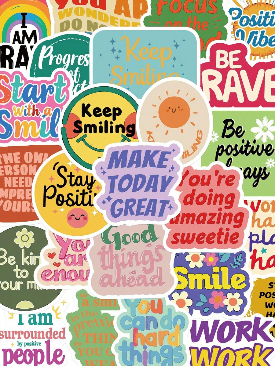 50pcs Positive Affirmation Sticker Set, Motivational Stickers For Phone Case, Notebook, Guitar, Skateboard, Birthday Gift - Multicolor - View 1