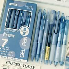 7pcs/Set Push Button Retractable Gel Pen With St Tip, Multipurpose Combination Set, Quick Drying, Ideal For Students & Exercises, Black Ink Back To School - Blue - View 5