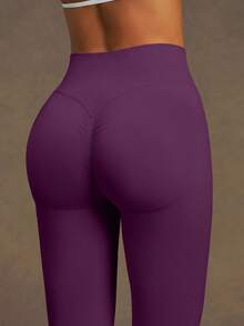 VVX Quần legging yoga capri nữ cạp cao, kiểm soát bụng, nhún mông nâng mông, không đường may, màu trơn, ôm chân, quần tập yoga thể thao cho gym và mặc hàng ngày - Màu tím - Xem 3