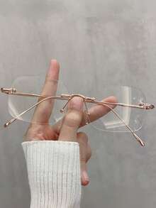 1件女款無框方框復古金屬超輕超薄鏡框，性感商務通勤日常休閒大學時尚百搭眼鏡，個性復古極簡經典平光鏡片，適合工作、街拍、開學、約會等 - 彩色 - 查看 4
