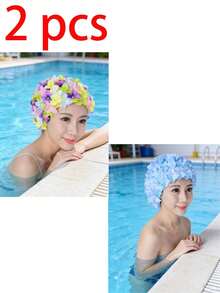 1pc Adult Women Swimming Cap, Double-Layer Twist Flower Swim Hat, Comfortable Non-Tight Ear Protection, Must-Have Swim Cap For Beach And Pool, Suitable For Lightweight, Soft, Stylish Swim Hat, Perfect For Swimming, Pool Parties, Water Activities - Multicolor - View 18