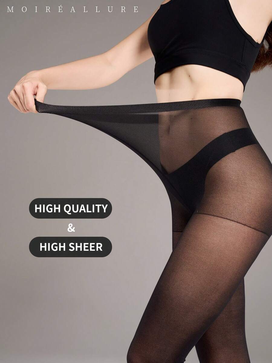 1 par de medias básicas de unicolor adecuadas para la vida diaria de MOIRÉALLURE - Negro - Ver 1