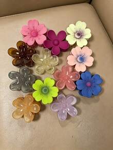 3入 6.5cm 大號隨機色花朵髮夾，可愛花卉夾子，防滑髮飾，適合女性與女孩，日常與派對穿搭，夏季海灘抓夾 - 彩色 - 查看 9
