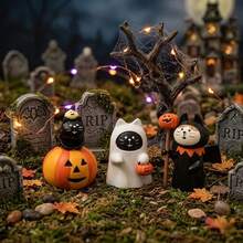 Creepy Cute Ghost Cat Resin Statue - Interesting Halloween Desktop Decor, Suitable For Tiered Tray Decoration In Home Office, Gift For Cat Lovers - Cat - View 1