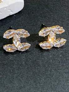 時尚優雅極簡奢華高端銅鑲嵌立方鋯石耳釘,齋月款 - 金色 - 查看 7