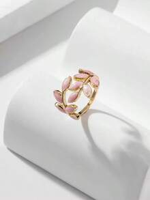 Andkiss Open Ring With Leaf Design - Rosa - View 2