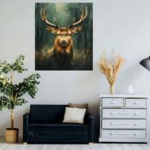 1pc 12x16 Inch Red Deer Stag in Bright Green Foggy Forest Canvas Wall Art - Modern Home Decor with Recycled Wood Frame, Ready-to-Hang Nature-Inspired Wildlife Painting for Living Room, Bedroom, Office, Deer Wall Decor, Office Artwork, Natureinspired Painting, Detailed Texture, Bedroom Artwork, Highquality Print, Nature Artwork, Nature Lovers, 2D Flat - Enmarcado - Ver 5
