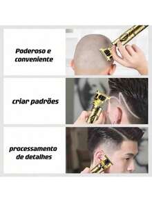 máquina de cortar cabelo máquina de barbear barbeador eletrico masculino aparador de pelos Designer Elétrico Profissional - bronze - Visão 6