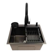 YUNRUX Fregadero de cocina, fregadero de cocina con grifo extraíble, fregadero de cocina multifuncional - Plateado - Ver 3