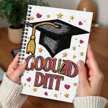 1pc Graduation Season Exclusive Spiral Notebook, Cover Embroidered With Graduation Cap Design, Decorated With Stars And Hearts, "GOOD DIT" Text Prominent And Eye-Catching. 100-Page High Capacity, Suitable For Work Records, Study Notes, Diary Writing, And Also A Thoughtful Gift Choice For Graduation Or Birthday. - C - View 4