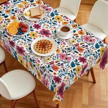 1pc Rectangular Polyester Tablecloth, Floral Pattern, Single-Sided Printing, Suitable For Tabletop, Washable And Reusable, Applicable For Indoor, Outdoor, Patio, Wedding, Party, Dining, Craft Exhibition, Banquet Decoration - Multicolor - View 5