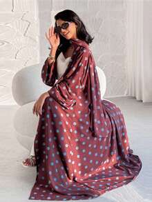 Bộ 1 món gồm khăn trùm đầu và áo choàng Abaya in họa tiết chấm bi, thiết kế cổ điển đa năng, phù hợp cho phụ nữ Hồi giáo mặc hàng ngày và cầu nguyện, thích hợp cho mọi mùa. - Nhiều màu - Xem 24