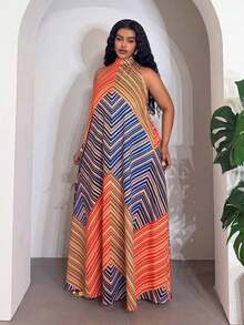 Veslaya Vestido largo de cuello alto sin mangas con estampado africano en línea A para mujer de talla, adecuado para festivales deúsica, Pascua, fiestas de cumpleaños, temporada de graduación, estilo universitario, uso diario casual, vacaciones, cruceros, playa, tomar el sol, virales, estilo callejero, invitada de boda bohemia, ir al trabajo, brunch, aeropuerto, fiestas, salidas festivas, banquetes elegantes, bailes, uso casual, clubes nocturnos de lujo - Multicolor - Ver 4